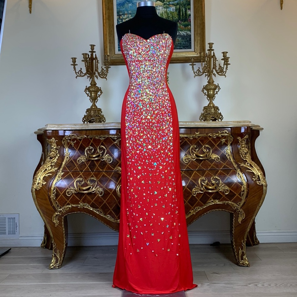Meier Collection stretchy rhinestone formal evening prom dress
